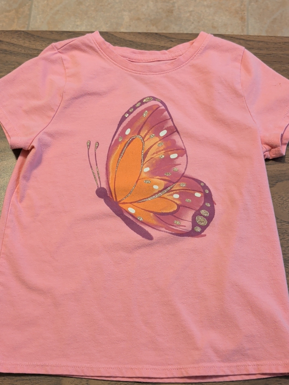 Cat & Jack Pink Tee with Orange and Purple Butterfly